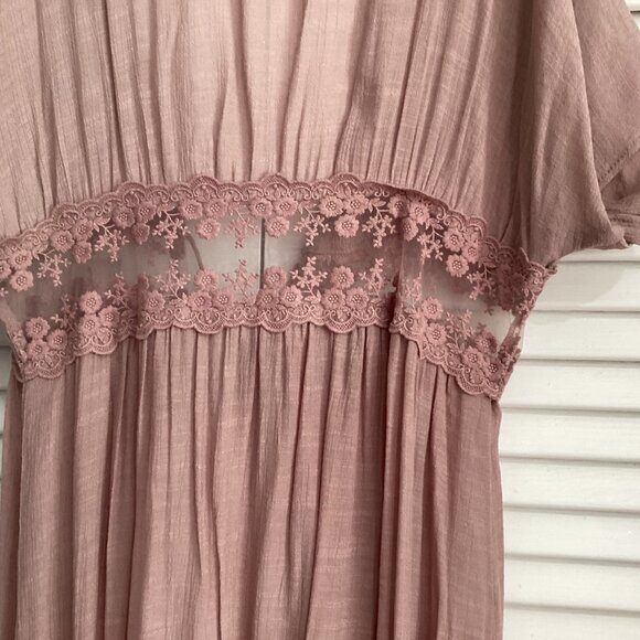 Alya Womens Mauve Maxi Dress Duster With Lace Trim & Drawstring Waist L/XL Beach - Picture 8 of 10